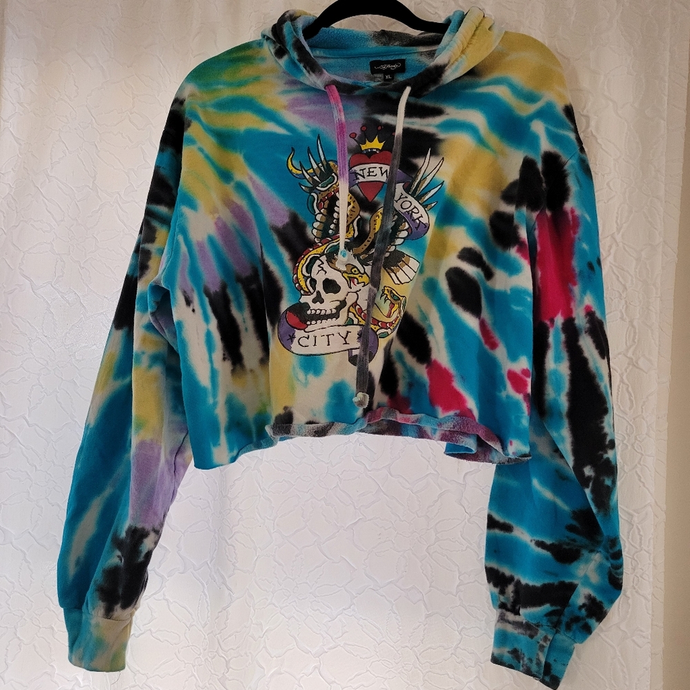 Ed Hardy Tie Dye Cropped Hoodie Youth XL Adult Small Painted By ED Graphic